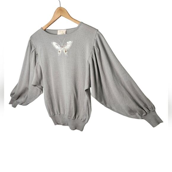 Vintage Butterfly Sleeve Embroidered Sweater 38 Medium - Picture 3 of 8